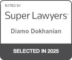 Award badge for Diamo Dokhanian, recognized as a Super Lawyer, selected in 2025.